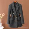 2024 Damen Woll Zweireihiger Midilänge Modeblazer: Herbst/Winter Kollektion