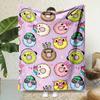 Cartoon Donut Print Flannel Throw Blanket Reversible All Season Soft Durable Office Nap Gift