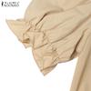 ZANZEA Women Casual Round Neck Short Sleeve Summer Pleated Dress