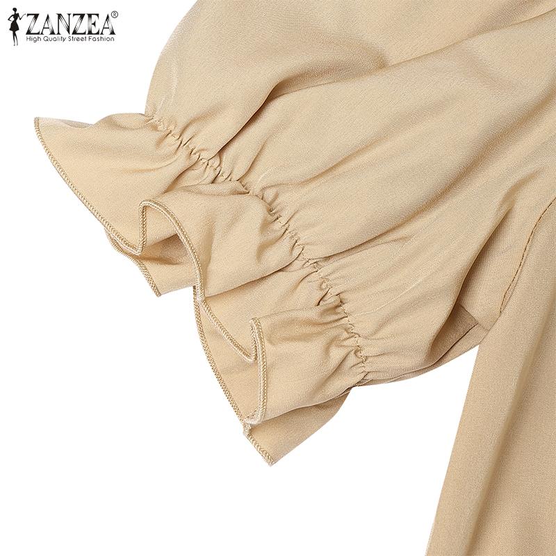 ZANZEA Women Casual Round Neck Short Sleeve Summer Pleated Dress