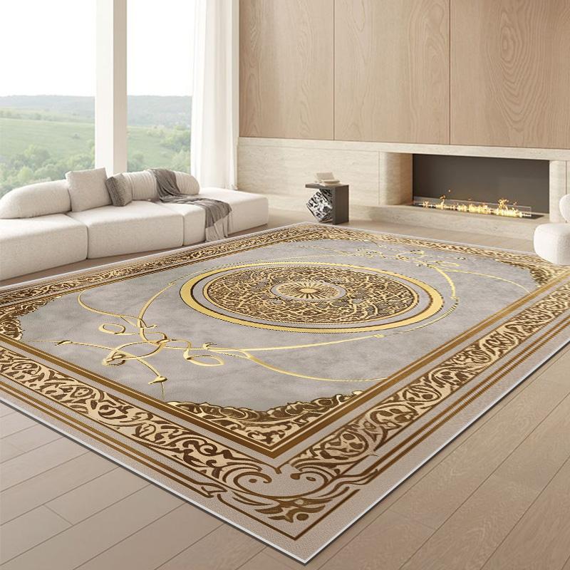 Nordic Luxurious Golden Large Living Room Carpet Home Decoration Villa Parlor Rug Custom Hotel Lobby Carpet Non-slip Floor Mats