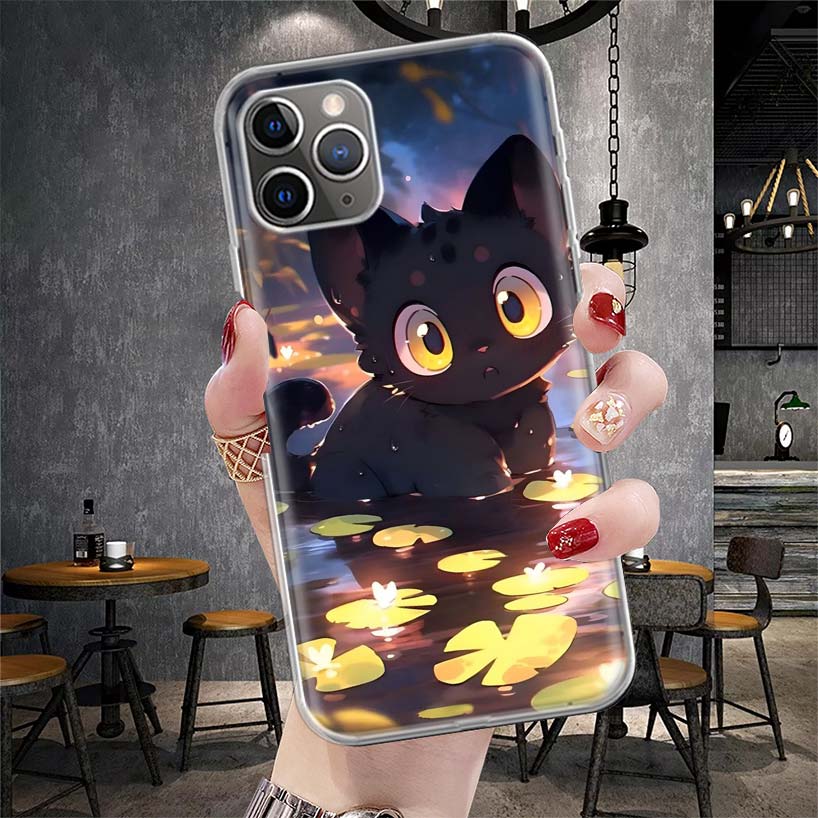 Cartoon Cute Cat Fish Aesthetic Soft Phone Case For IPhone 11 17 Air 16E 16 Pro Max 15 + 14 Plus 13 Mini 12 Apple 7 SE 8 Fundas