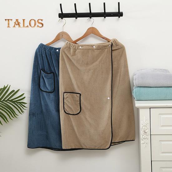 Men Bath Skirt Towel with Pocket Coral Fleece Quick Absorbent Adjustable Waist Button Closure Towel Wrap Sauna Towels Men Wrap Robe for Gym Spa Beach