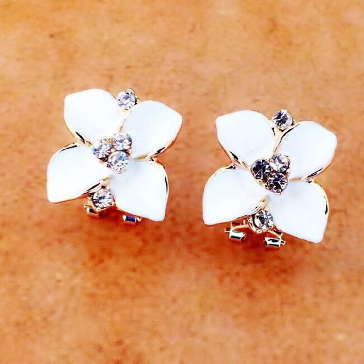 Korean Camellia Earrings: Royal Blue, Three-Dimensional Frosted Clips for Women