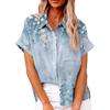 Women's Fashion Loose Casual Short Sleeve Lapel Button Down Shirt Printed T-Shirt Top