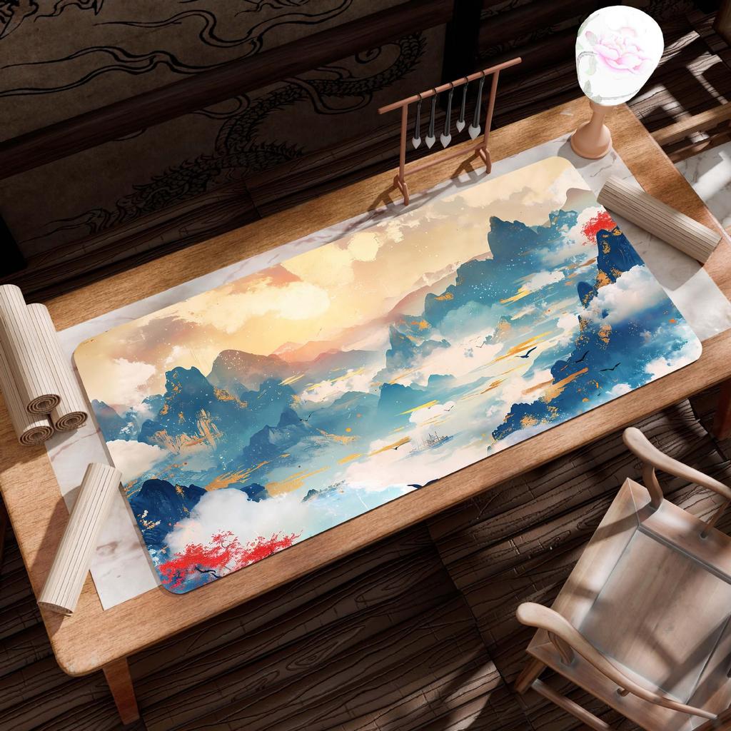 Extra Large Ancient Landscape Mouse Pad - Thick, Lock Edge, One-Piece Desk Mat