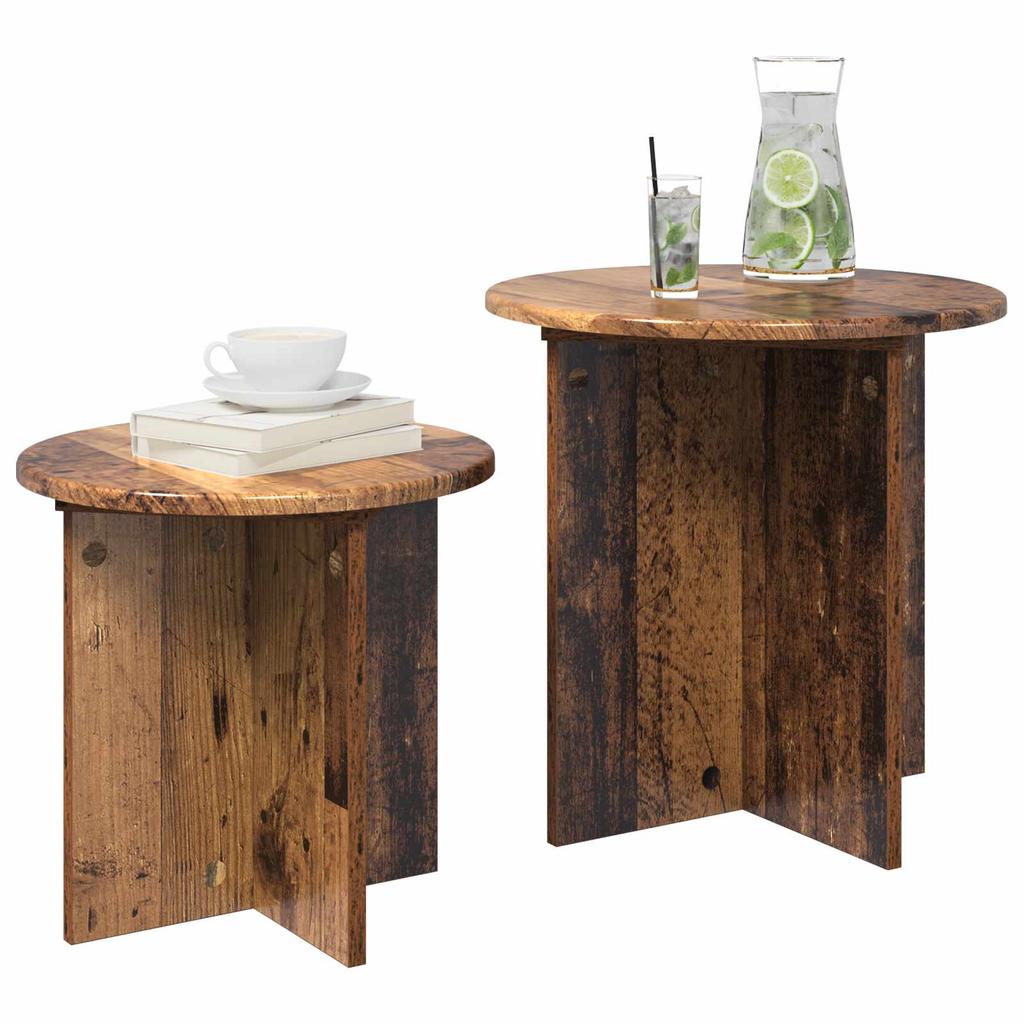 Side Table Set 2 pcs Reclaimed Wood Particleboard