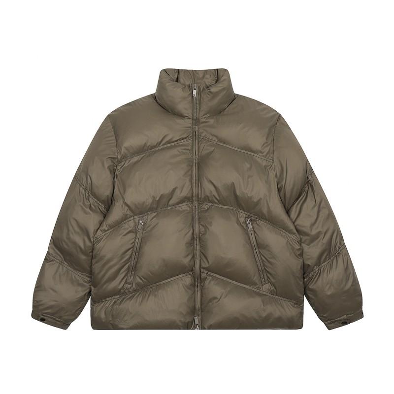 Mens Oversized Cotton Puffer Jacket Stand Collar Zip Front Solid Color Streetwear Winter Coat