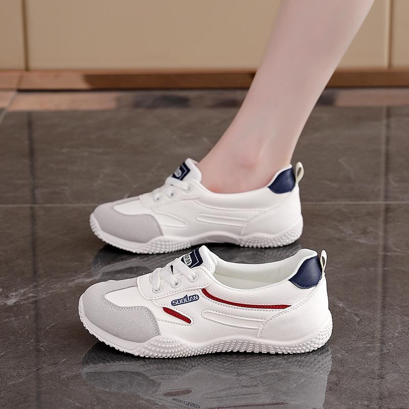 Leather white shoes women's shoes 2025 new spring and summer versatile shallow mouth single shoes soft sole sports and leisure board shoes K1510