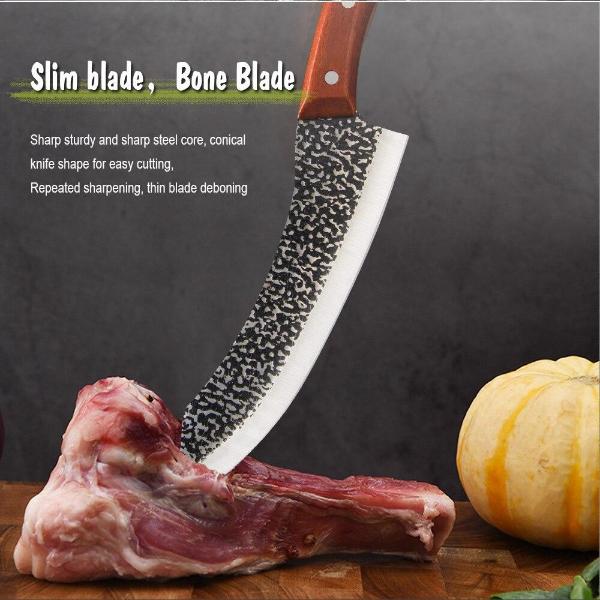 Cuțit de bucătar lucrat manual din oțel forjat Lamă ascuțită cu mâner din lemn Cuțit de supraviețuire Instrument pentru drumeții în tabără