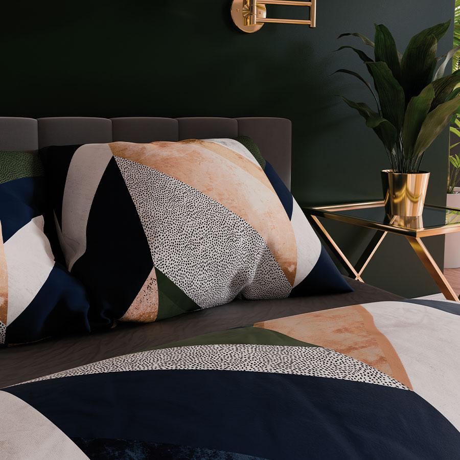 TRIANA Bedding Set 160x200 Cm - Satin Cotton, Geometric Pattern In a Modern Style