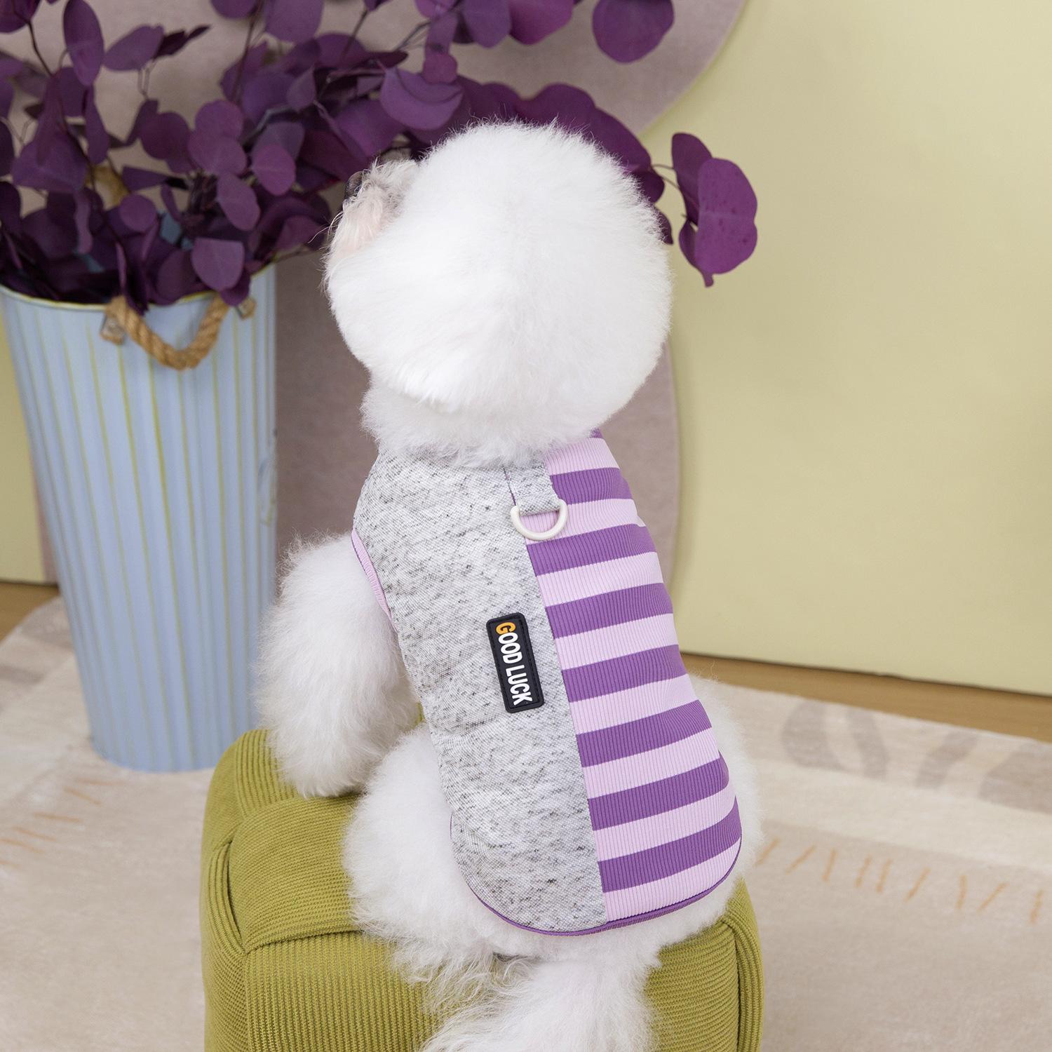 

Одежда для собак Strips Летние свитера с капюшоном без рукавов Жилет Футболка для маленьких и средних собак Чихуахуа Йорк Щенок Котенок Толстовка M фиолетовый