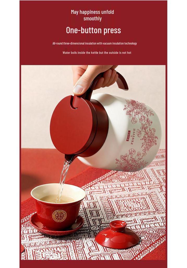 2026 Red Insulated Thermos Flask Set with Tea Infuser - Bride's Dowry Wedding Gift