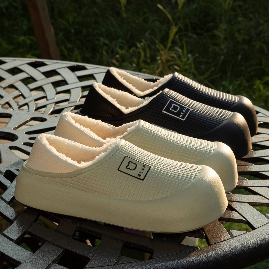 Fleece waterproof cotton slippers women's thick-soled confinement shoes autumn and winter indoor household confinement bags and cotton shoes men