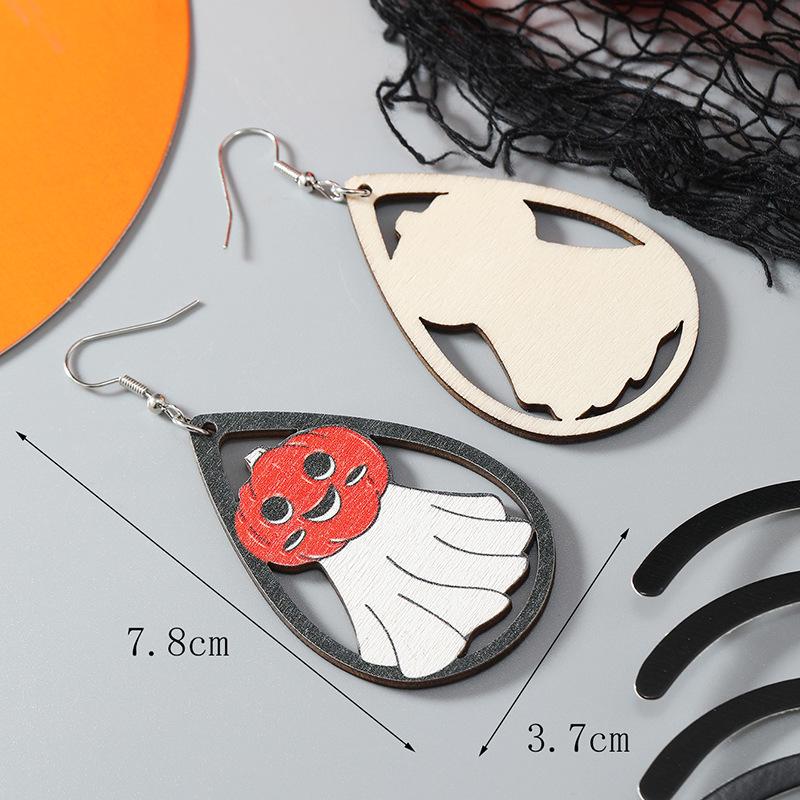 Halloween Wooden Pumpkin & Skull Wine Glass Guitar Earrings
