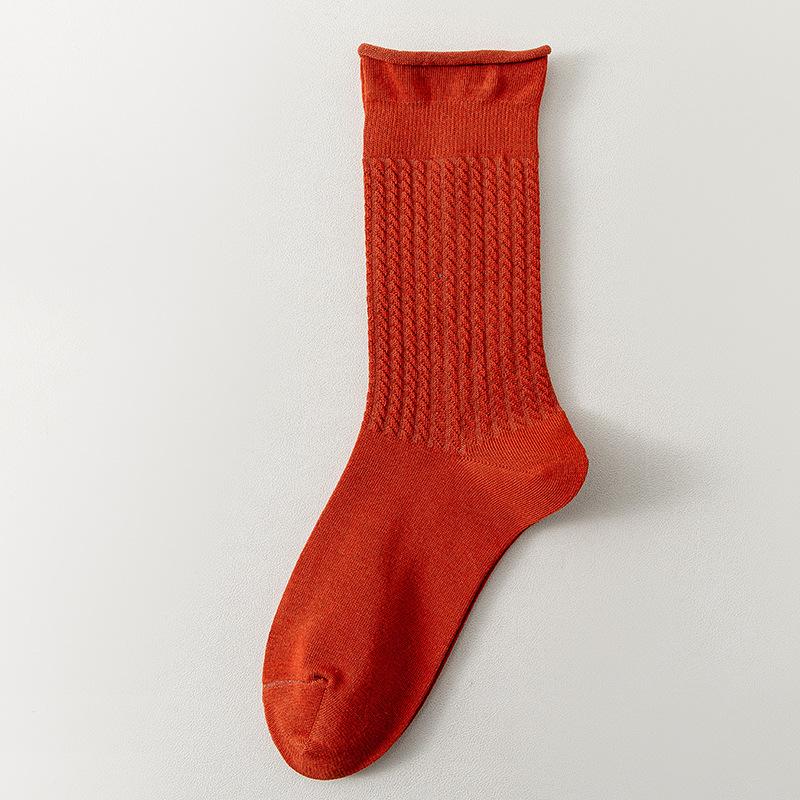 Women's Fall Striped Roll Edge Deodorizing Antibacterial Long Tube Stack Socks