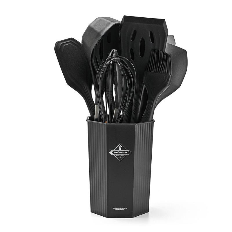 12-Piece Purple Silicone Kitchen Utensil Set with Wooden Handles - Includes Spatulas and Spoons 12-piece set