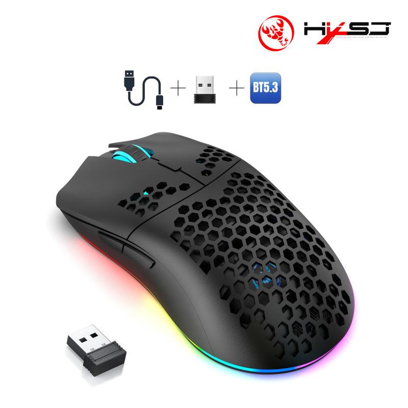 T66 Loch-Maus 2,4G Drahtlose MAUS Leichtes Design Wabenförmiges RGB-Licht 6-Tasten-Maus
