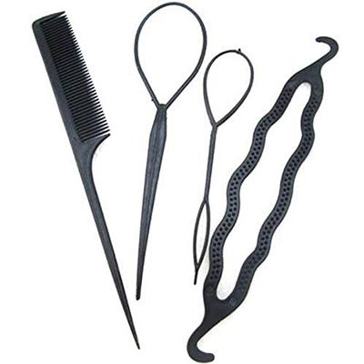 Set di 4 Pezzi Strumenti per lo Styling dei Capelli Plastica Nera Kit Strumenti per Trecciare i Capelli Fai da Te per Casa Professionale