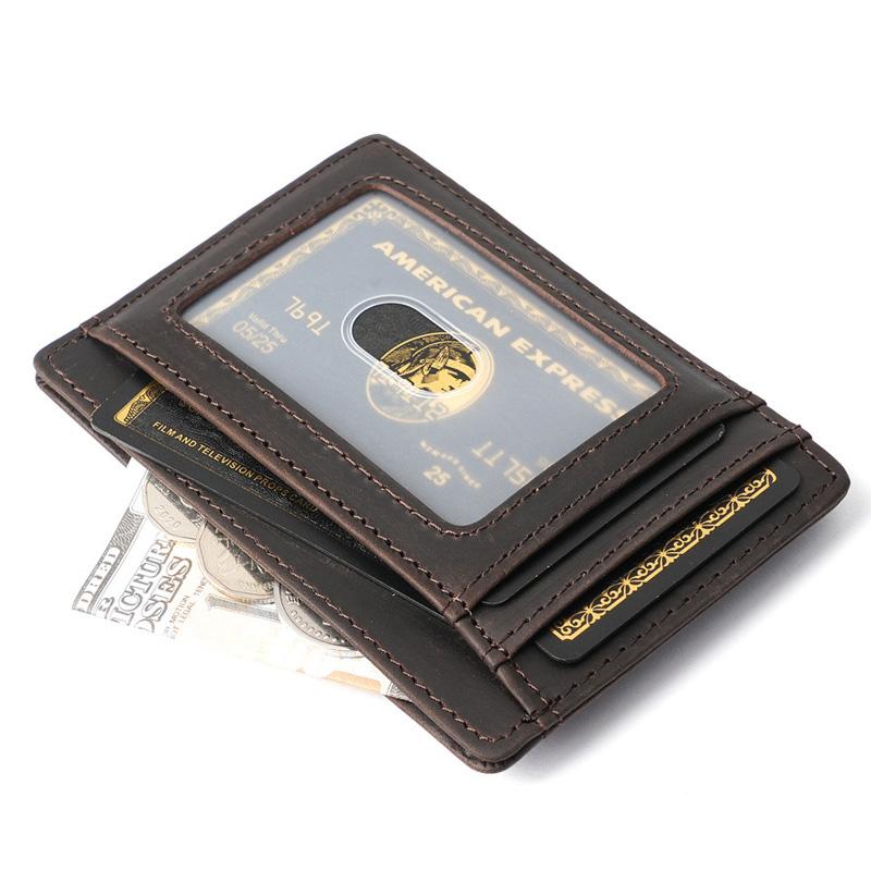 Slim Genuine Leather Card Holder Wallet for Cards Minimalist Crazy Horse Leather Card Case Slim Front Pocket Wallets