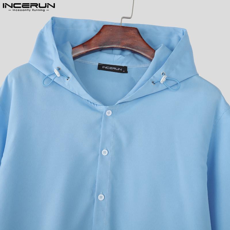 INCERUN Oversized Men Long Sleeve Casual Loose Hooded Shirts Tops