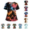 Women's Hawaiian Print V-Neck Double Pocket Short Sleeve Uniform/ Top