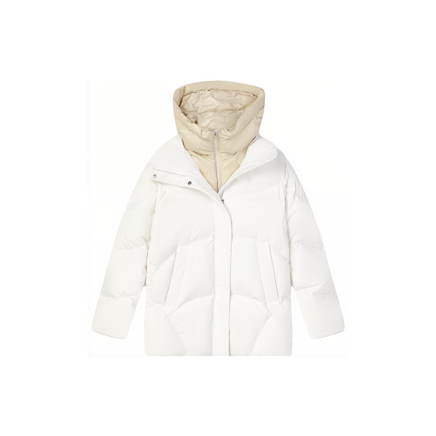 

FILA Color Block Zip-Up Hooded Down Jacket Women outerwear Off-White F11W344915F-WT S