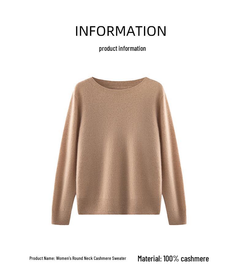 Pull en tricot uni à col rond 100 % cachemire pour femme
