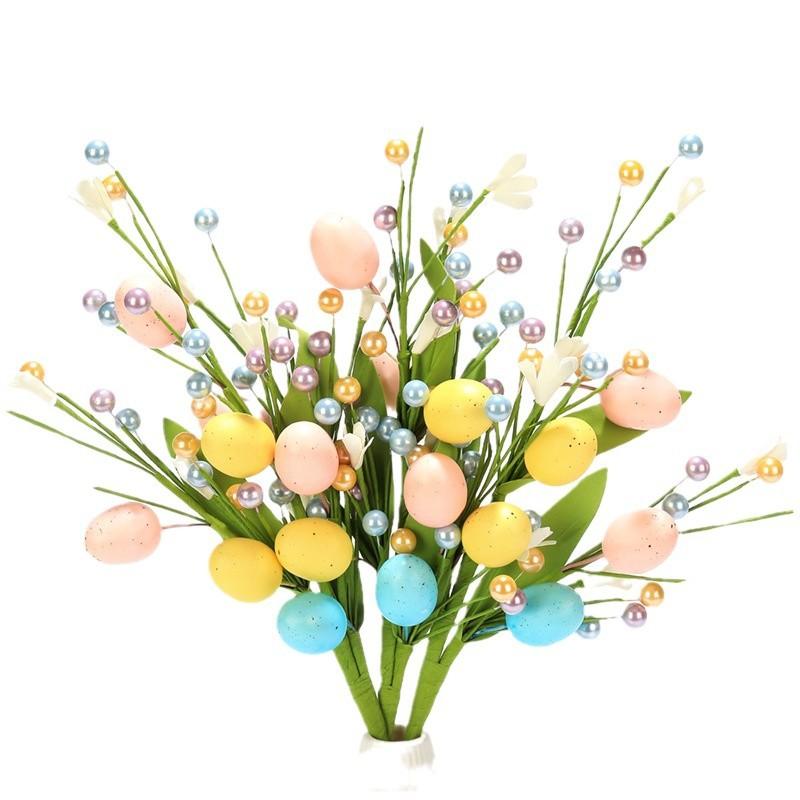 1pc Artificial Easter  with Soft Eggs and Berries Spring Flower Picker Party Decoration Home Vases and Central Table Decorations