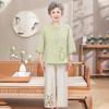 Women's Summer Cotton-Linen Set: 3/4 Sleeve Top & Two-Piece Outfit for Middle-Aged & Elderly