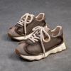 Johnature Genuine Leather Sneakers Versatile Casual Sports Shoes Round Toe Lacd-up Women's Flat Shoes