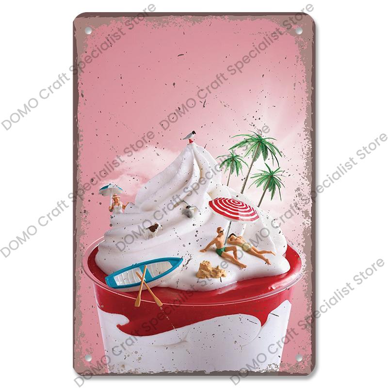 Summer Dessert Poster Vintage Metal Sign Ice Cream Cone Charlotte Metal Tin Plate Wall Decor for Cafe Shop Kitchen Living Room