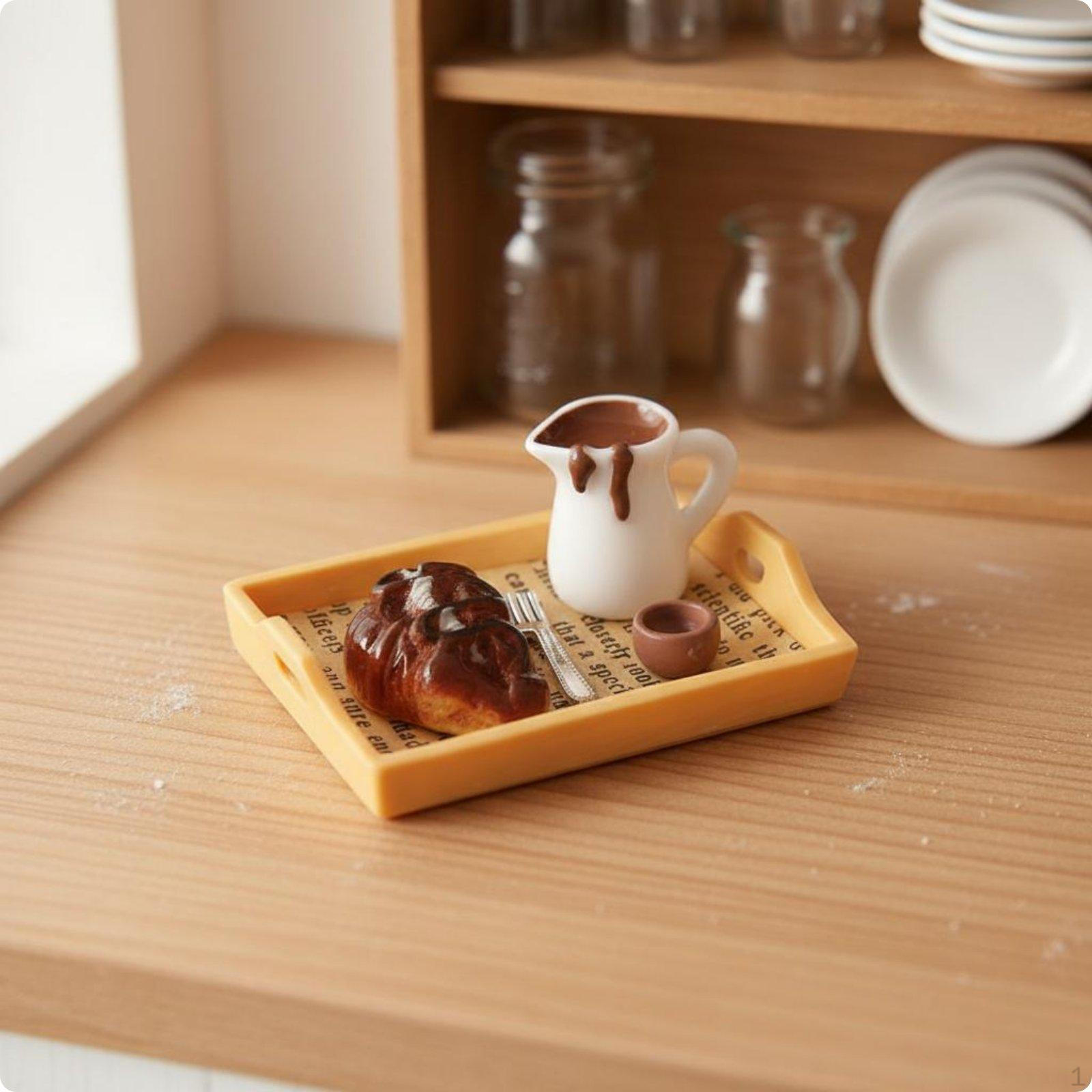 Mini Bread Tray Photo Prop Dollhouse Food Realistic Detail Resin Miniatures SET Bread SET Fork