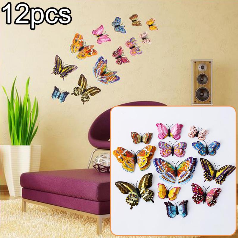 12Pcs 3D Luminous Butterfly Wall Stickers Double Layer Decals Home Art Decor