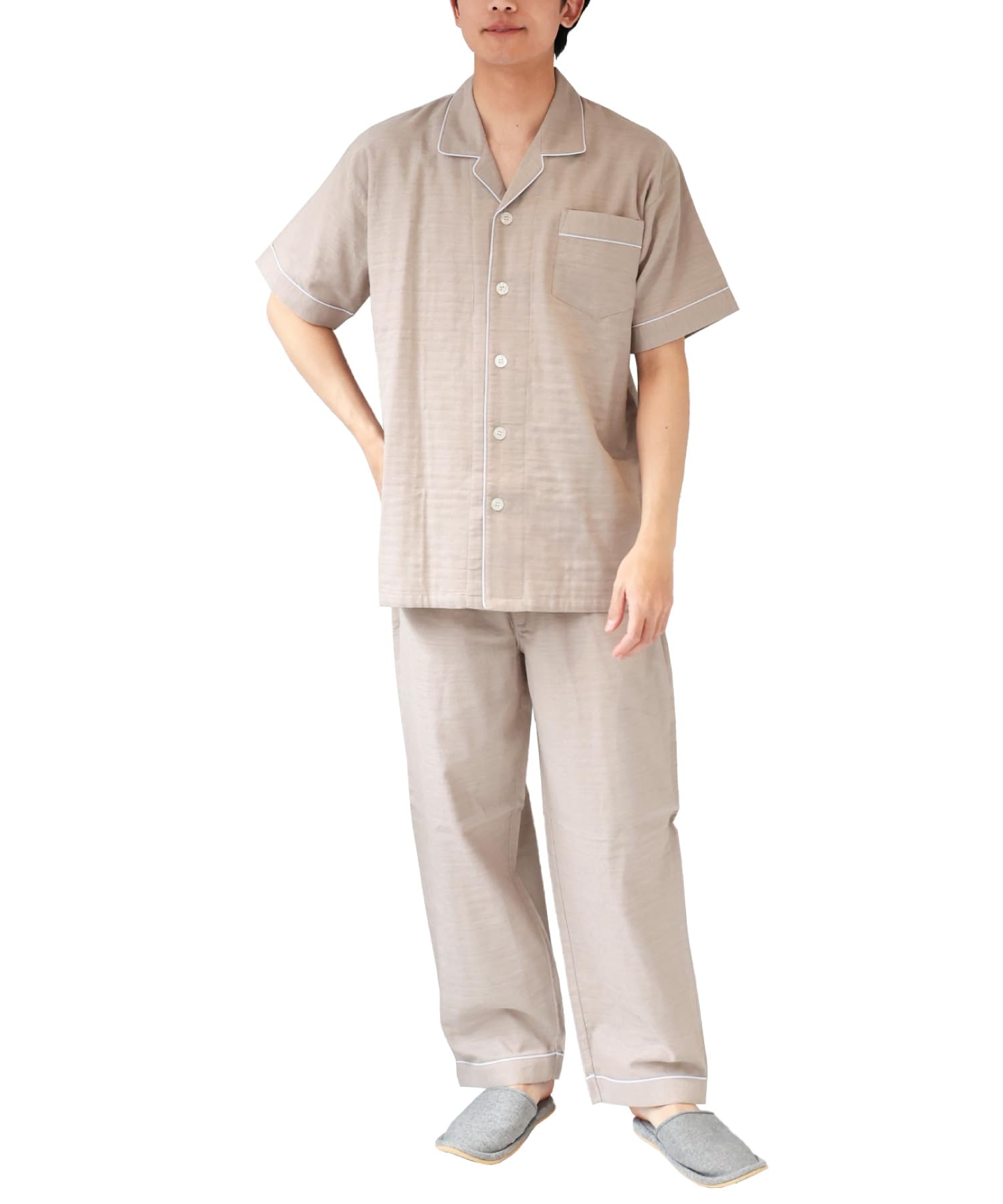 

Пижама для короткого двухслойного нежного на длинный перед верх и низ домашняя одежда [ON NISHIKI] мужская, рукава, 100% хлопок, лето, марля, кожа,