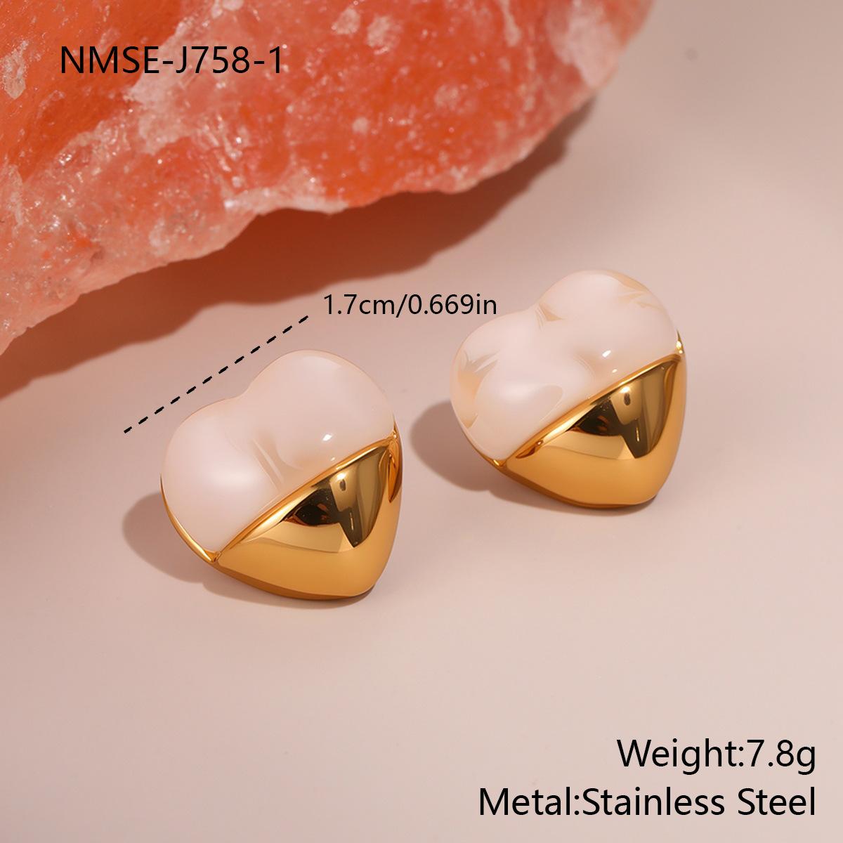 GEMCHIC Women s 18K Gold Plated Stainless Steel Heart Shape Resin Earrings, Fashion Stud Earrings for Daily Life