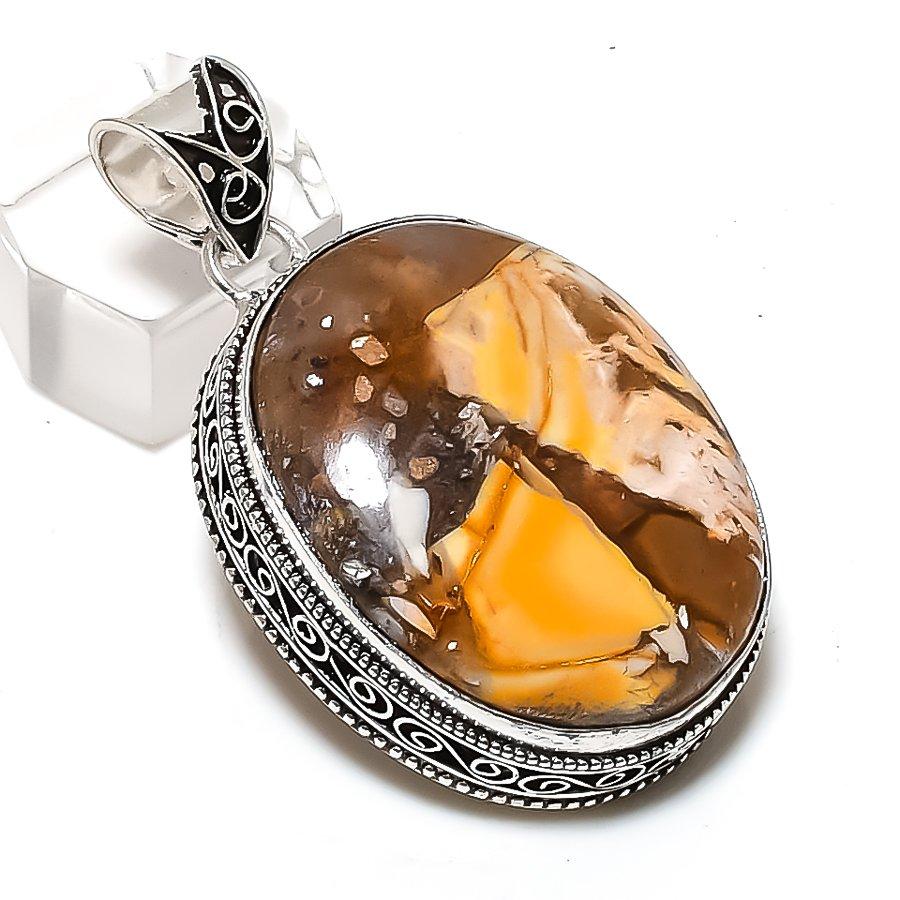 Natural Brecciated Mookaite 925 Sterling Silver Jewelry Pendant 2.01" ETC-14656