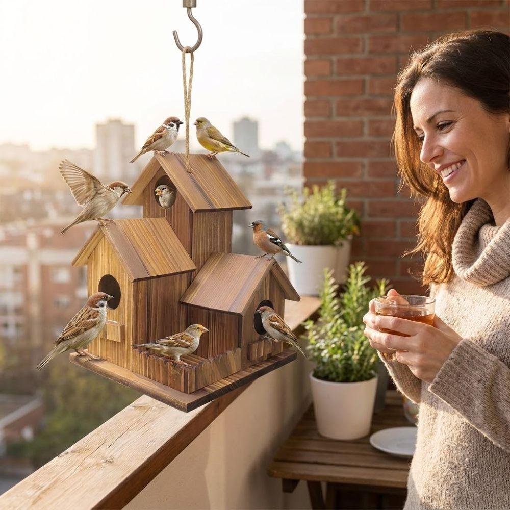 3 Chambers Bird Breeding Box Incubation Box Hanging Birdhouse Family Shelter Bird Villa Nest Yard