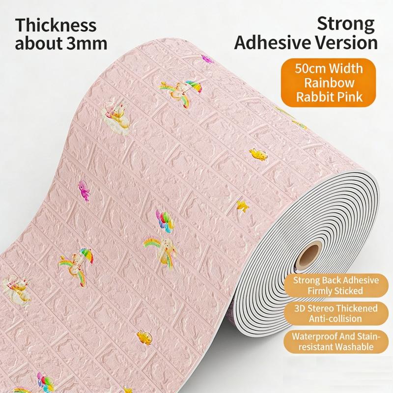3D Self Adhesive Cartoon Foam Wall Panels Wallpaper for Kids Room Soft DIY Brick Wall Sticker Waterproof & Moisture Proof Home Decor
