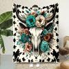Cozy Country-Style Flannel Throw Blanket with Cartoon Cow Skull Ultra-Soft, Reversible Micro for Couch Bed Travel Office Decor