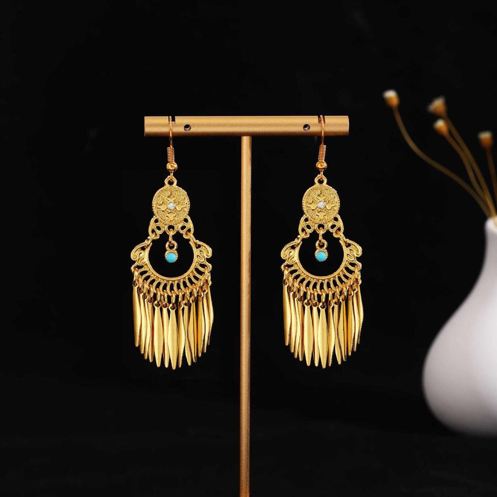 Fashion Ladies' Bohemian Bell Tassel Lady 1 Pair Earrings Leaf Pendant Earring Unique