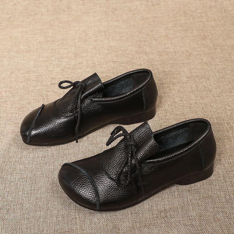 Leather beef tendon soft sole non-slip single shoes women's autumn new flat bottom retro mother women's shoes comfortable casual shoes