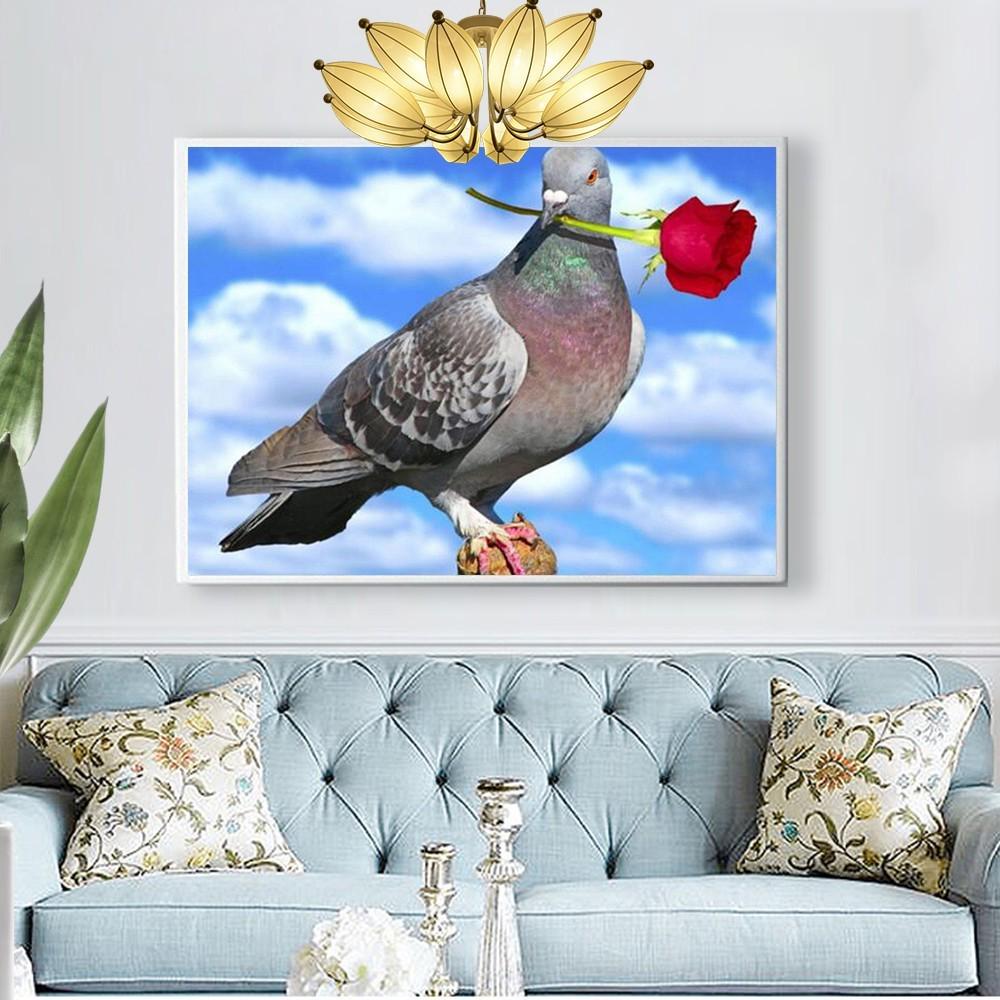Diamond Painting Animal Pigeon And Rose Rhinestone Diamond Embroidery Cross Stitch