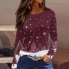 Women's Fashion Casual Slit Hem Round Neck Long Sleeve Loose Christmas Printed T-Shirt Ladies Top