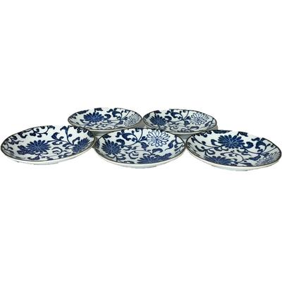 Blau-weißes Chrysanthemen-Arabesken-Set mittelgroßer Teller