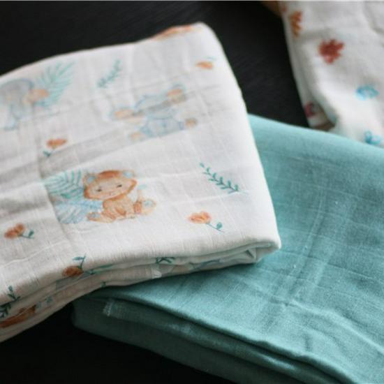 All-Cotton Breathable Baby Swaddle Blanket - Winter Edition 120x120 cm циан