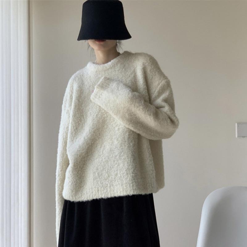 Thickened Sweater Autumn and Winter Solid Color Loose Lazy Wind Tops for Women