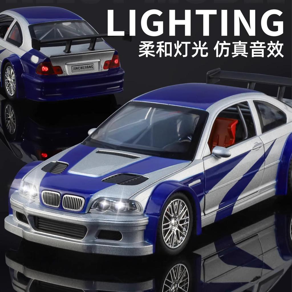 1:24 M3 GTR E46 Спортивный автомобиль Модель Литой Металл Игрушечные Транспортные Средства Модель Автомобиля Звук Свет Коллекция Детская Игрушка Подарок
