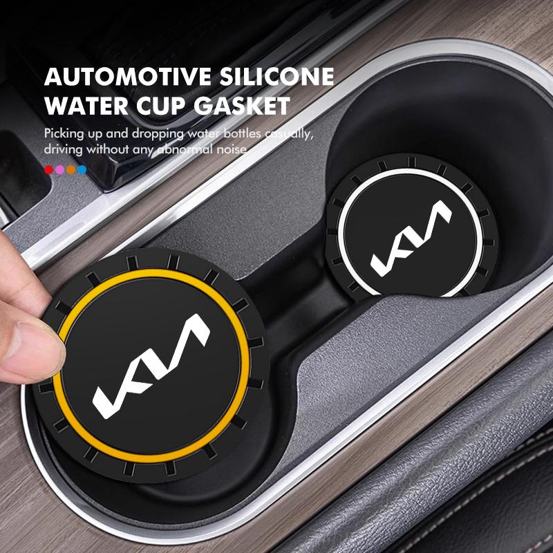BXZE2 For KIA 2Pcs Car Coaster Water Cup Bottle Holder Mat Anti-slip Pad Rio K5 K2 Sportage Ceed Sorento Picanto Stinger Soul