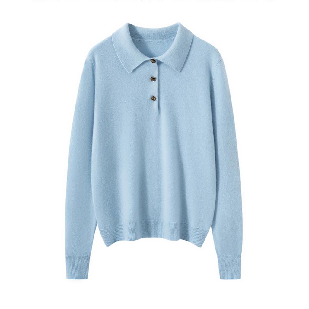 Women's 100% Cashmere Polo Neck Sweater - Autumn/Winter Versatile Loose Fit